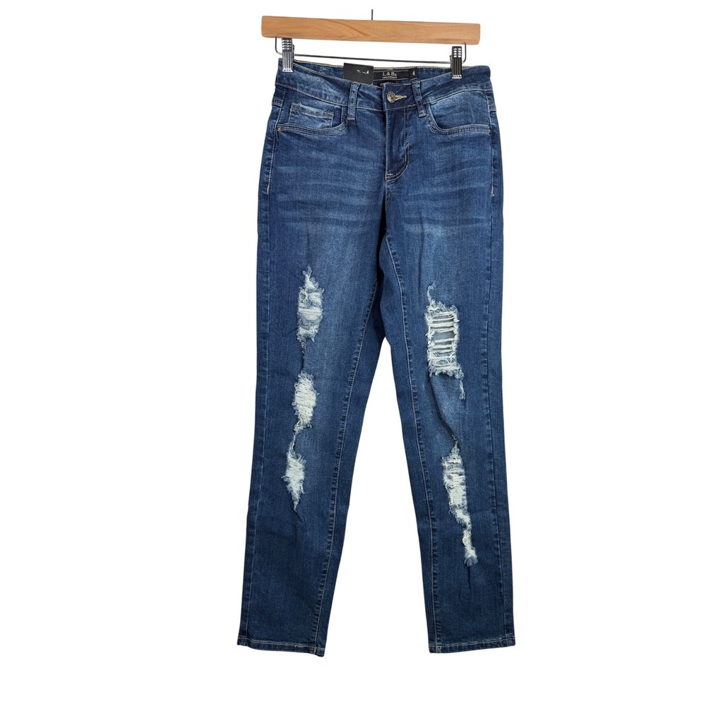 New L & B Lucky & Blessed Women's Boyfriend Blue Denim Jeans size 4‎